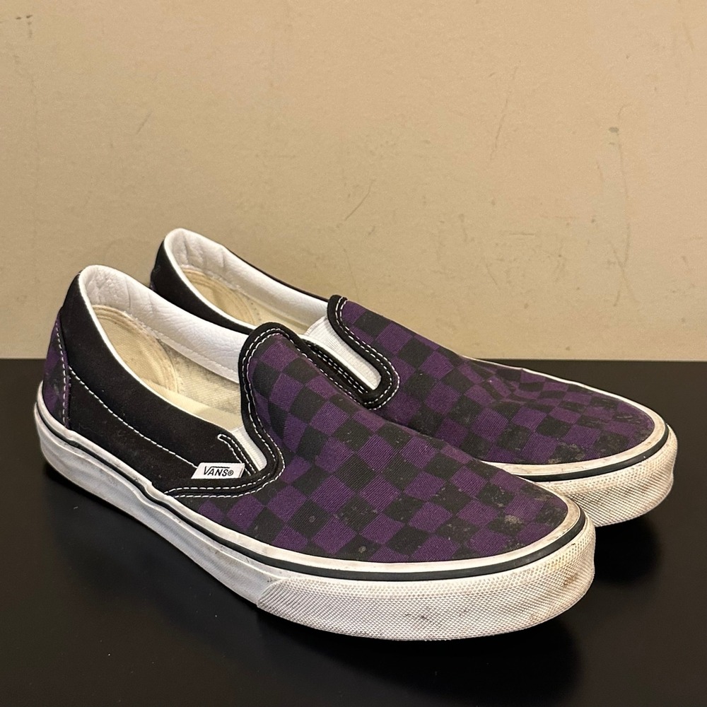 Vans Classic Slip-On Purple Black Checkerboard Skate Shoes Mens 7.5 Womens 9